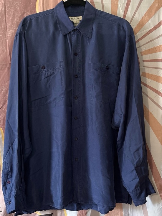 Bogari Other - Bogari y2k Men's Navy Long-Sleeve Button-Front silk Dress Shirt